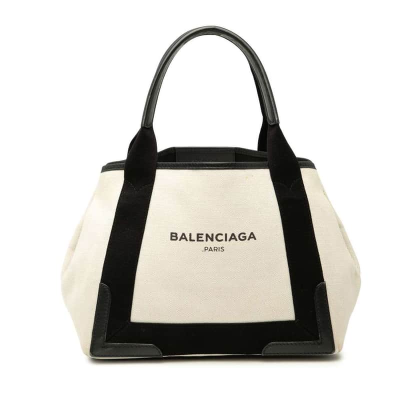 Balenciaga Canvas Navy Cabas Tote S White Canvas Good condition - Front View