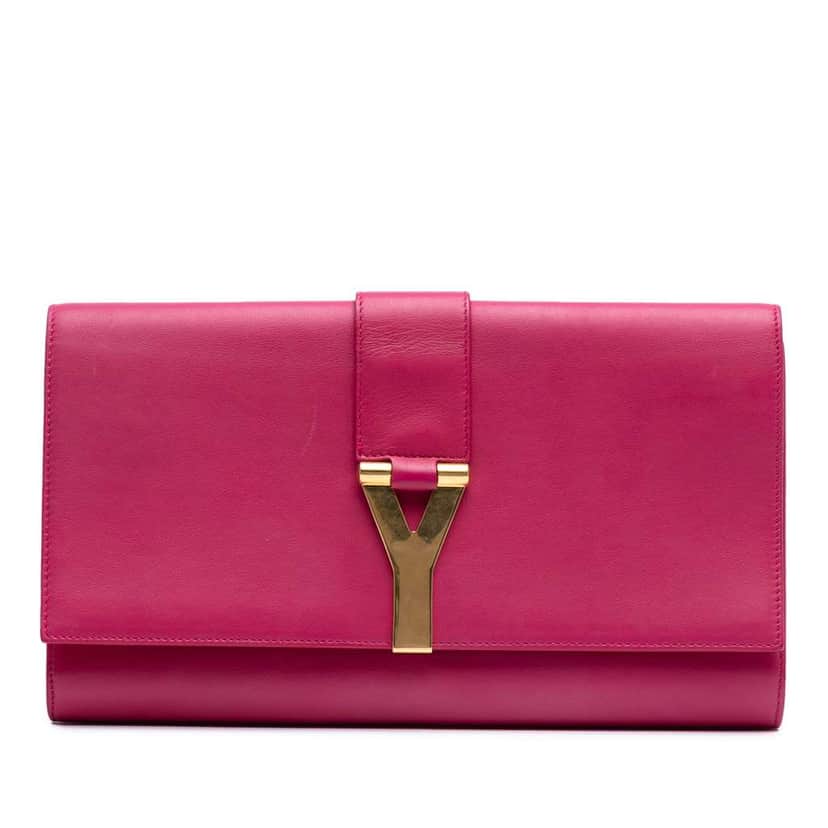 Saint Laurent Leather Chyc Ligne Clutch Pink Leather Good condition - Front View