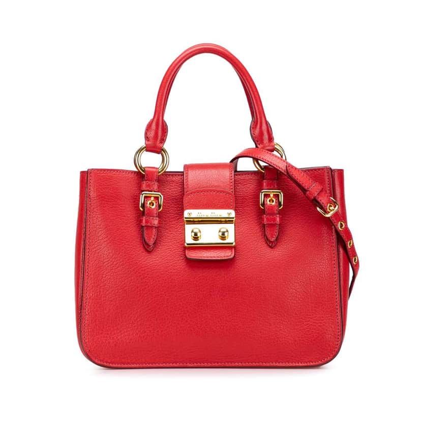 Miu Miu Goatskin Madras Satchel Red Leather Good condition - Front View