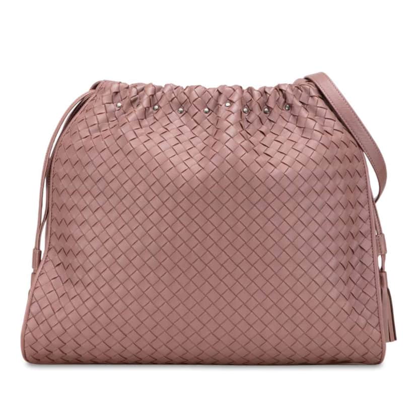 Bottega Veneta Medium Nappa Intrecciato Tassel Drawstring Crossbody Pink Leather Good condition - Front View