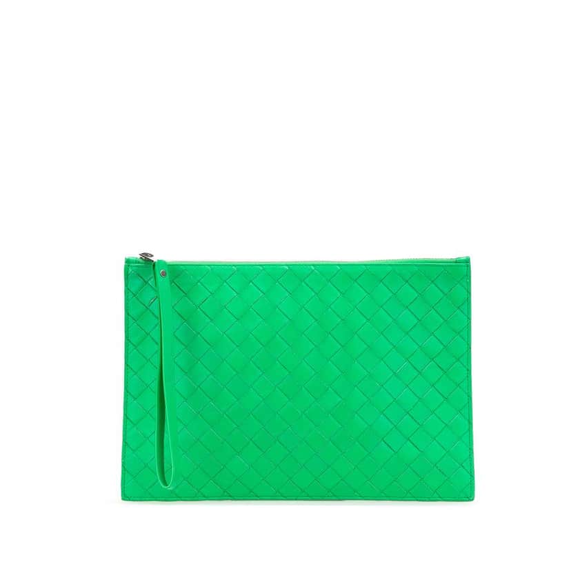Bottega Veneta Intrecciato Leather Clutch Green Leather Good condition - Front View