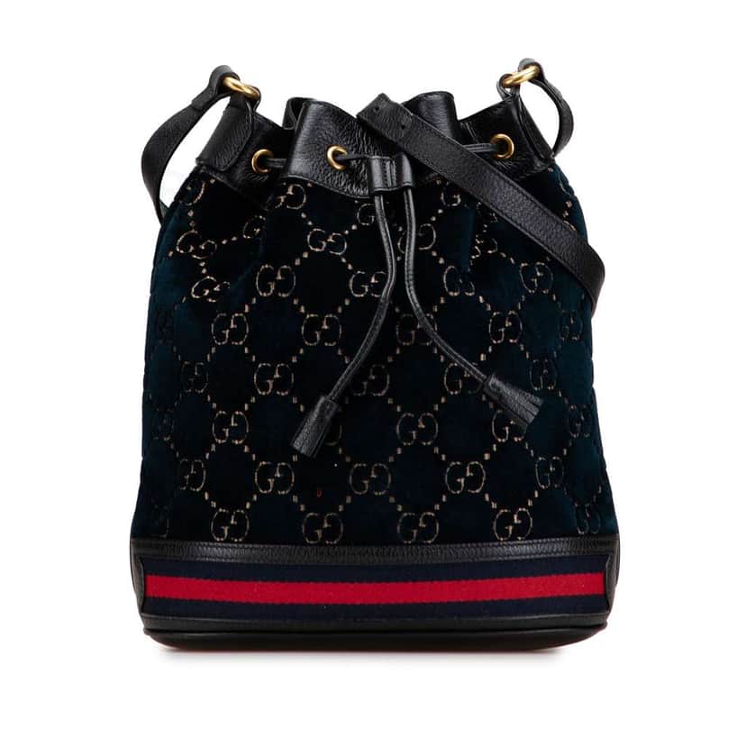 Gucci GG Velvet Web Bucket Black Velvet Good condition - Front View