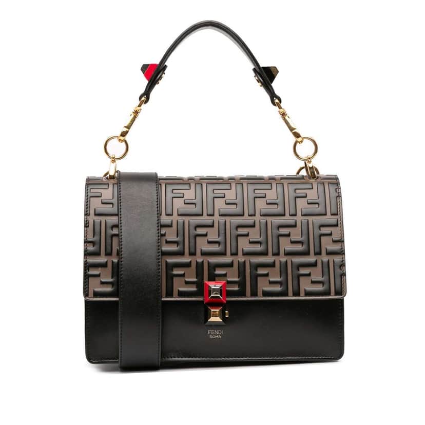 Fendi Medium FF 1974 Embossed Leather Kan I Satchel Brown Leather Good condition - Front View