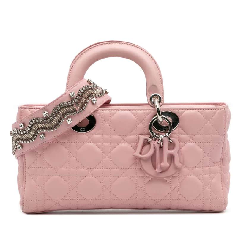 Dior Medium Lambskin Cannage Lady D Joy Pink Leather Good condition - Front View