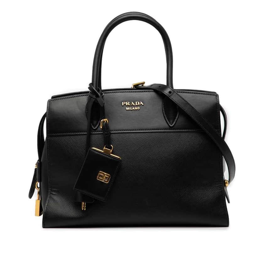 Prada Saffiano and City Calf Esplanade Satchel Black Leather Good condition - Front View