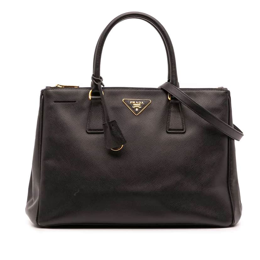 Prada Medium Saffiano Lux Galleria Double Zip Satchel Black Leather Good condition - Front View