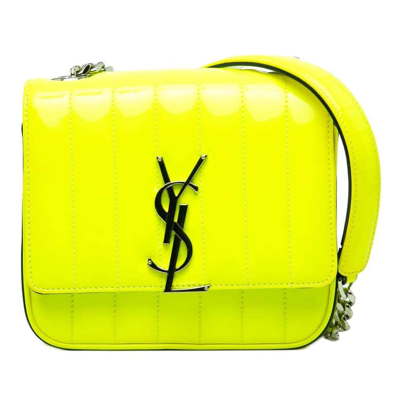 Saint Laurent Small Patent Monogram Vicky Chain Bag Yellow Leather Good condition - Front View