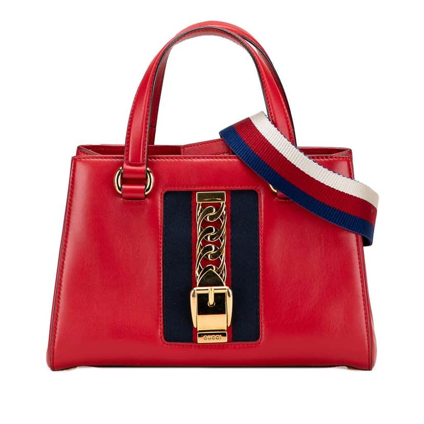 Gucci Leather Sylvie Web Top Handle Satchel Red Leather Good condition - Front View