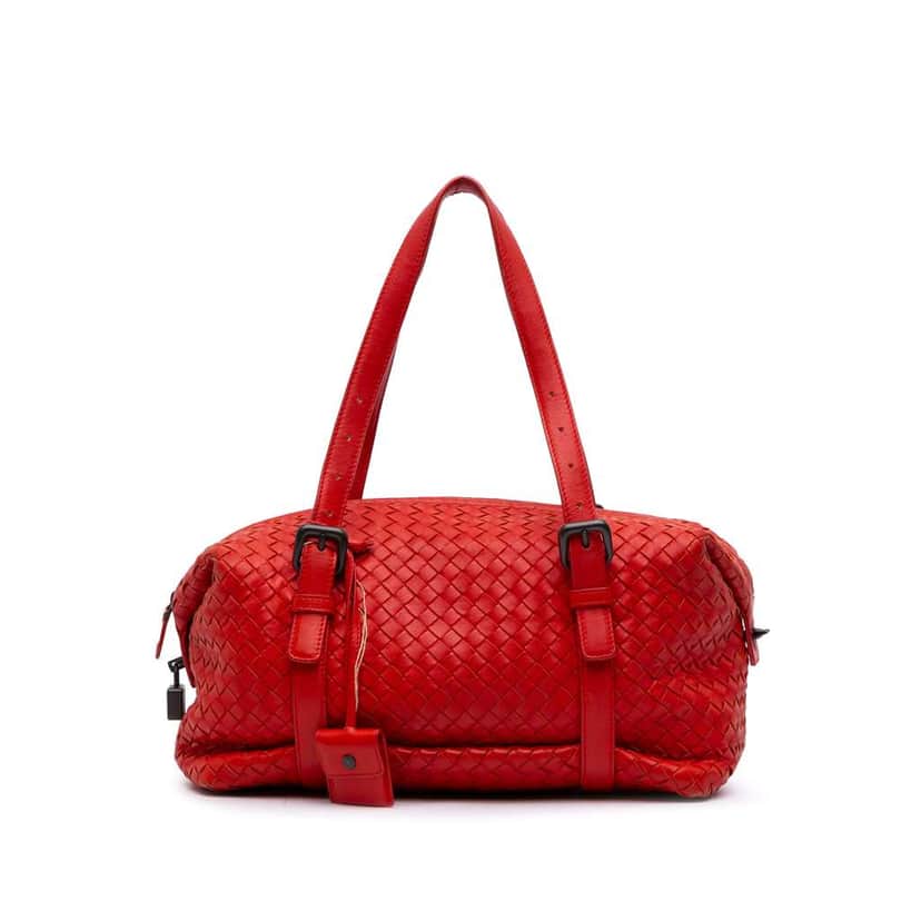 Bottega Veneta Nappa Intrecciato Montaigne Shoulder Bag Red Leather Good condition - Front View