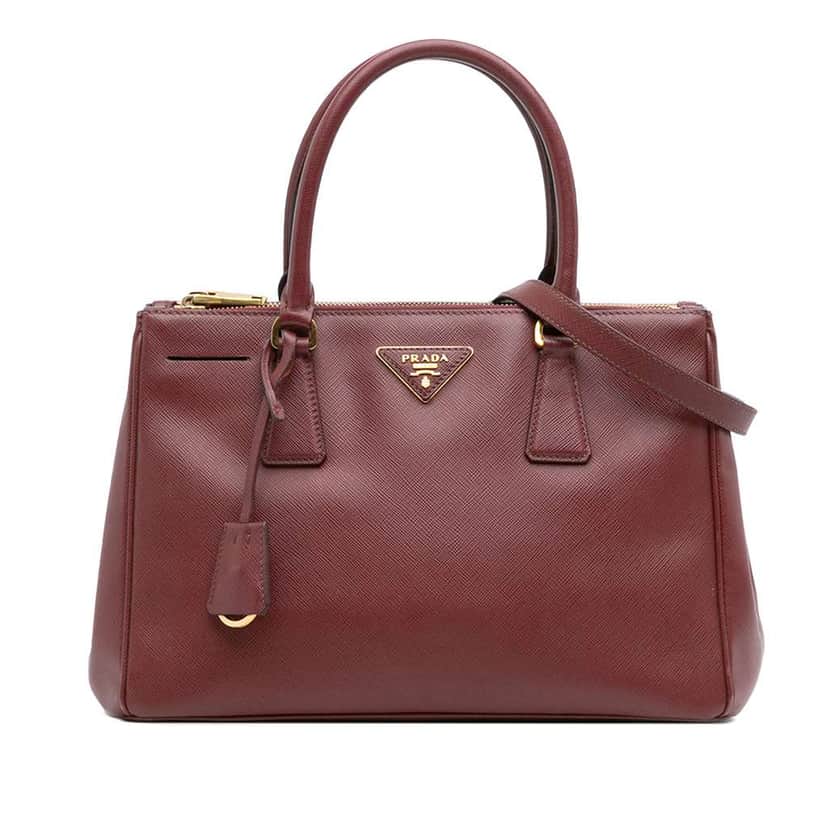 Prada Medium Saffiano Lux Galleria Double Zip Satchel Red Leather Good condition - Front View