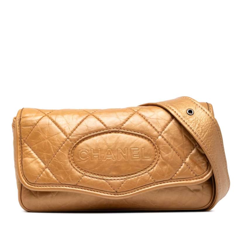 Chanel Quilted Aged Calfskin Vintage Ligne Messenger Flap Brown Leather Good condition - Front View