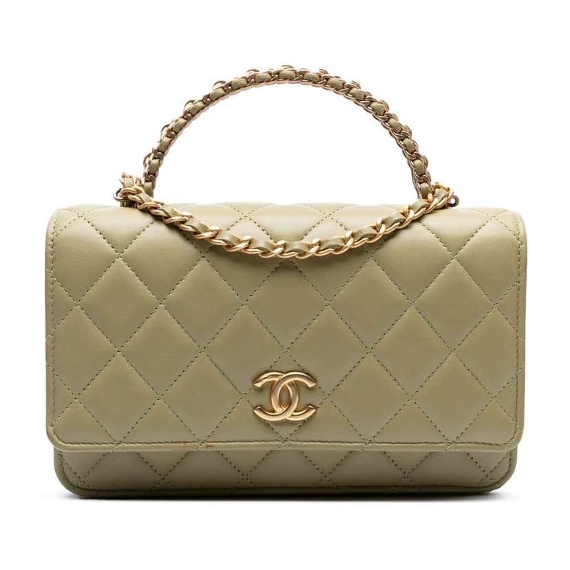 Chanel Quilted Lambskin Pick Me Up Wallet On Chain Green Leather Good condition - Front View