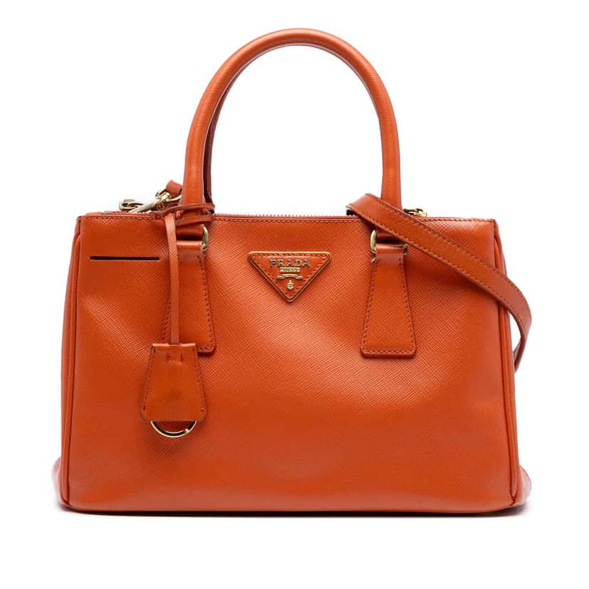 Prada Small Saffiano Lux Galleria Double Zip Orange Leather Good condition - Front View