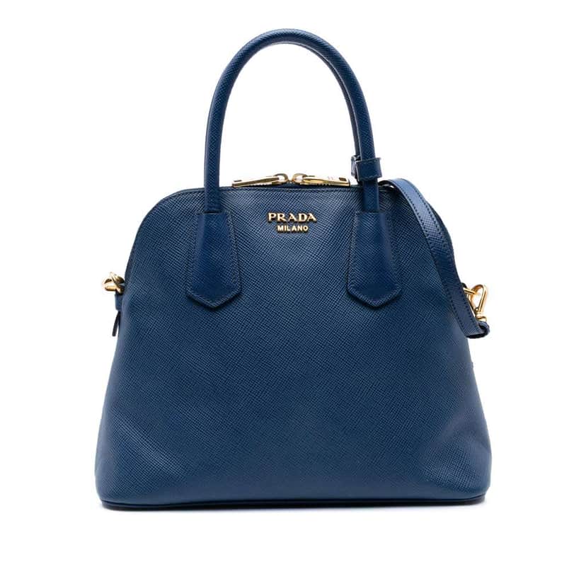 Prada Medium Saffiano Cuir Dome Satchel Blue Leather Good condition - Front View
