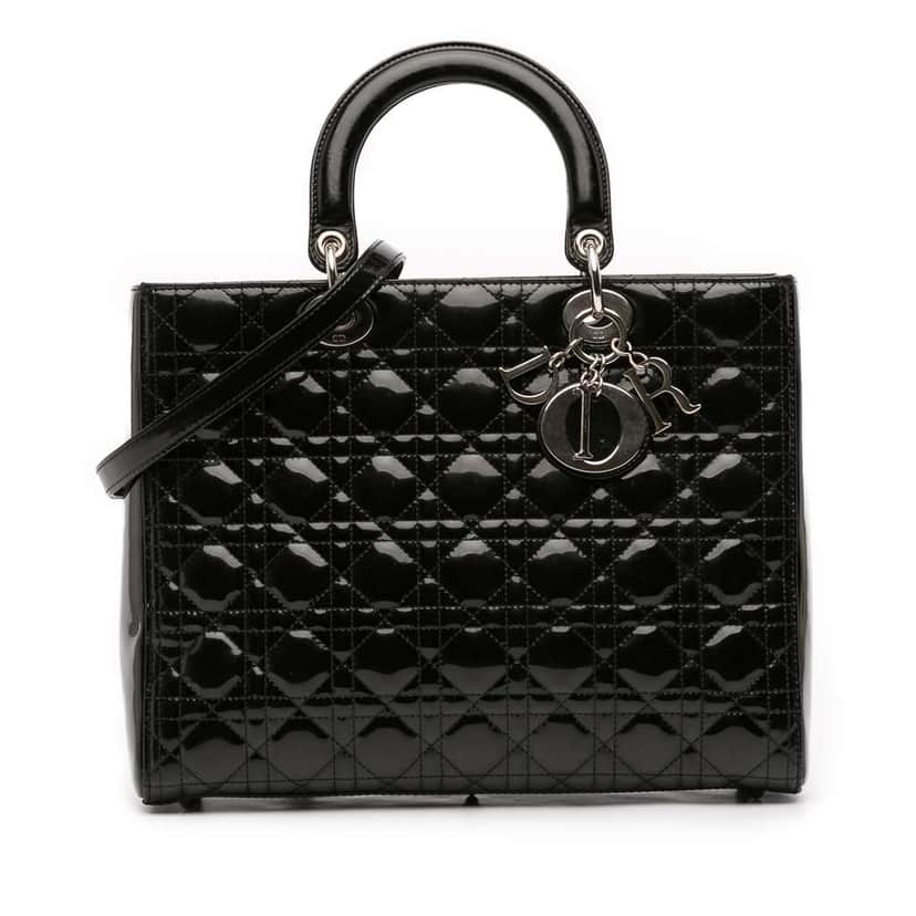 Dior Large Patent Cannage Lady Dior Black Leather Good condition - Front View