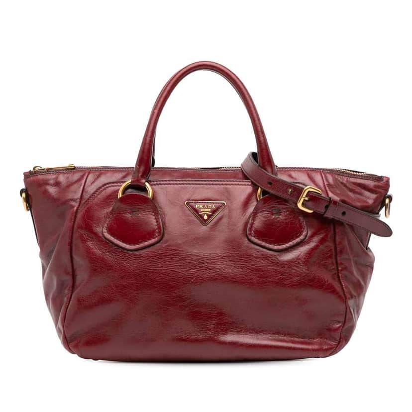 Prada Vitello Shine Satchel Red Leather Good condition - Front View