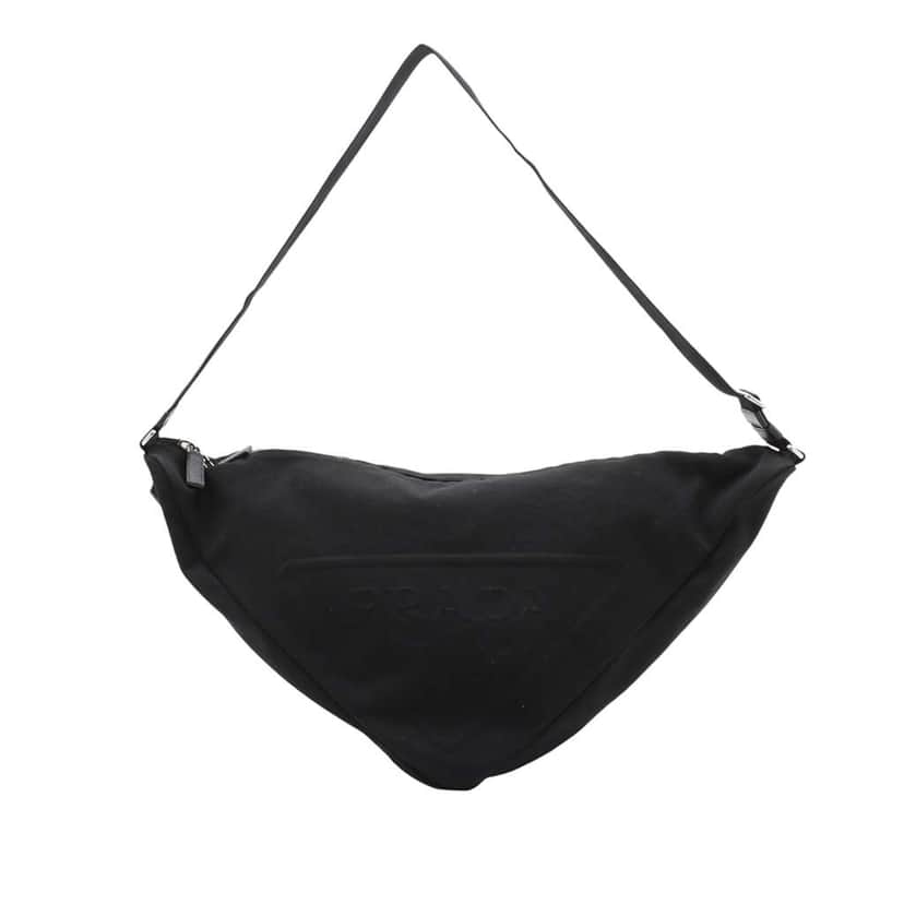 Prada Canvas Canapa Triangle Logo Shoulder Bag Black Canvas Good condition - Front View