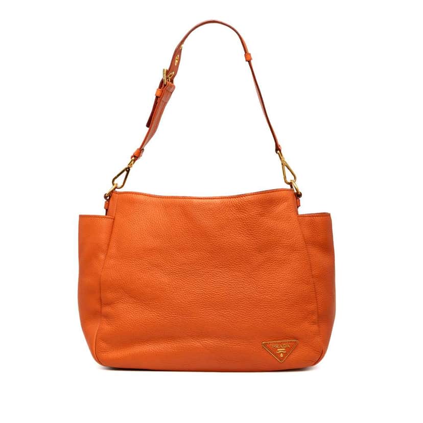 Prada Vitello Daino Side Pocket Shoulder Bag Orange Leather Very good condition - Front View