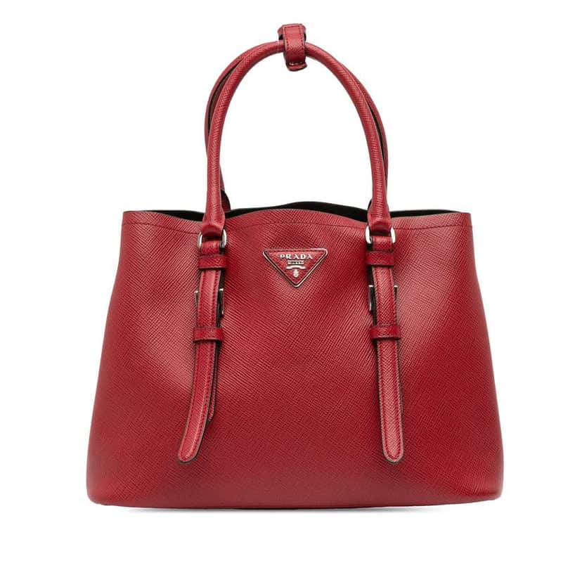 Prada Small Saffiano Cuir Double Handle Satchel Red Leather Good condition - Front View