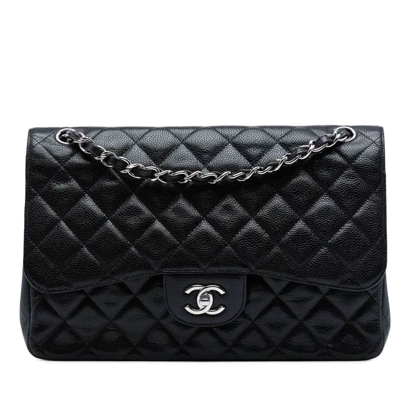 Chanel Jumbo Classic Caviar Double Flap Black Leather Good condition - Front View