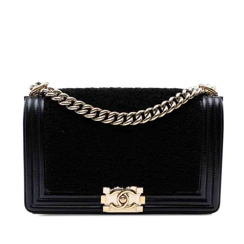 Chanel Old Medium Shearling Boy Flap Black Good condition - Front View