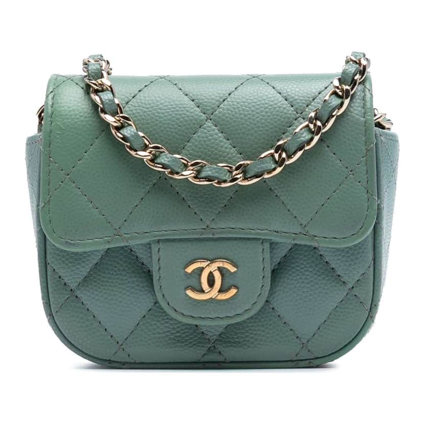 Chanel Micro Mini Classic Caviar Single Flap Green Leather Good condition - Front View