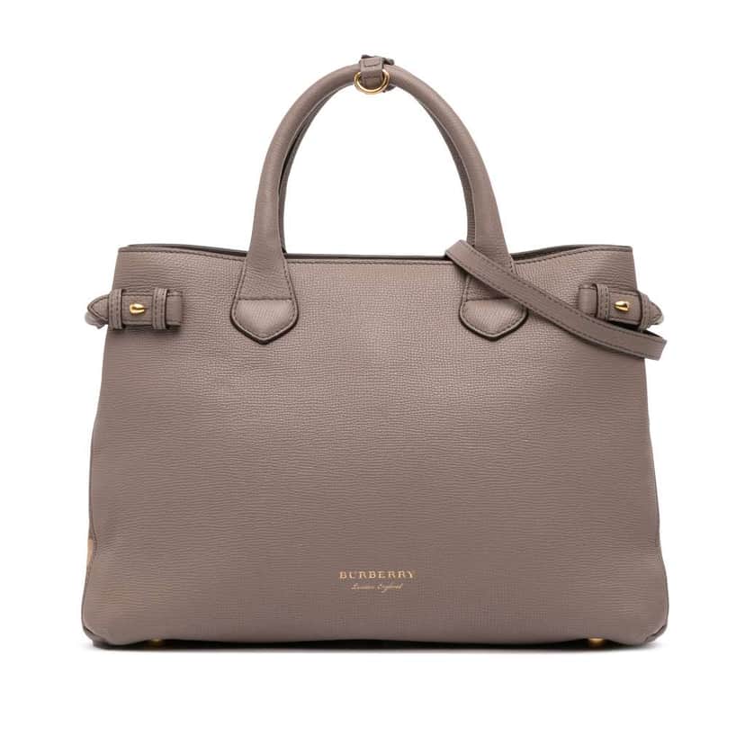 Burberry Medium Leather and House Check Banner Satchel Brown Leather Fair condition - Front View