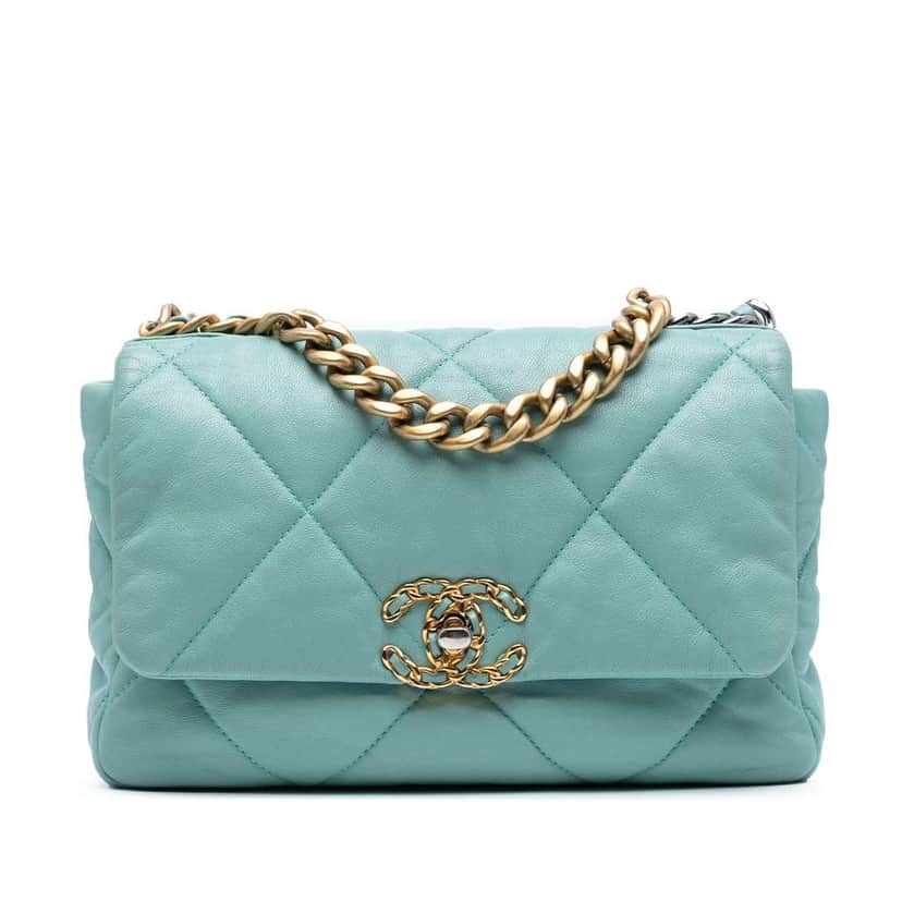 Chanel Medium Lambskin 19 Flap Blue Leather Good condition - Front View