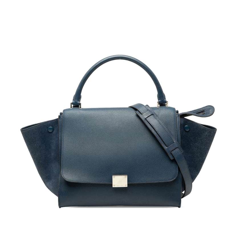 Celine Small Leather Trapeze Satchel Blue Leather Good condition - Front View
