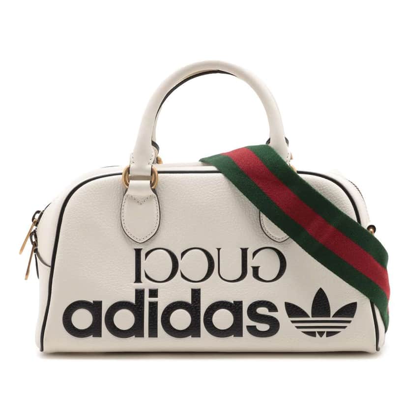 Gucci Adidas Mini Textured Dollar Calfskin Logo Web Duffle Bag White Leather Good condition - Front View