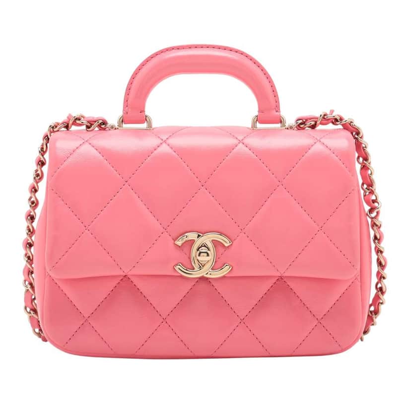 Chanel Mini Quilted Shiny Lambskin Coco Trip Flap Pink Leather Good condition - Front View