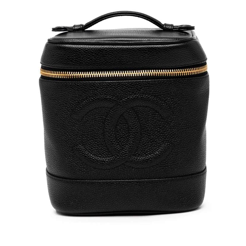 Chanel CC Caviar Vanity Case Black Leather Good condition - Front View