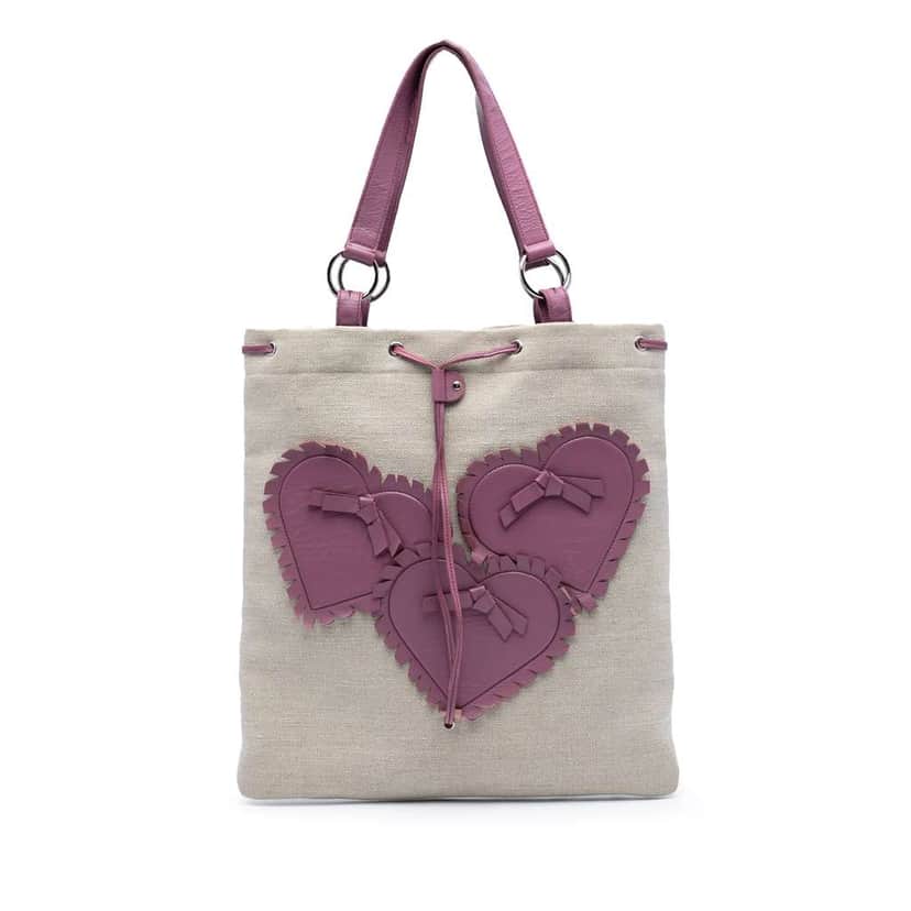 Saint Laurent Canvas Fringed Heart Applique Tote Brown Canvas Very good condition - Front View