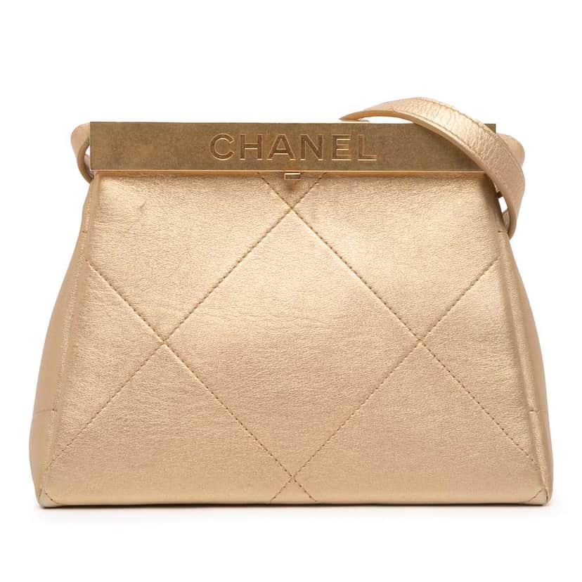 Chanel Small Calfskin Kiss Lock Frame Bag Gold Leather Good condition - Front View