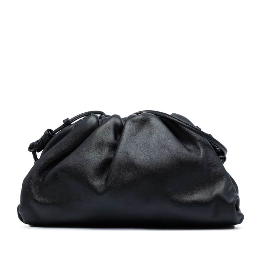 Bottega Veneta Lambskin The Mini Pouch Crossbody Black Leather Good condition - Front View