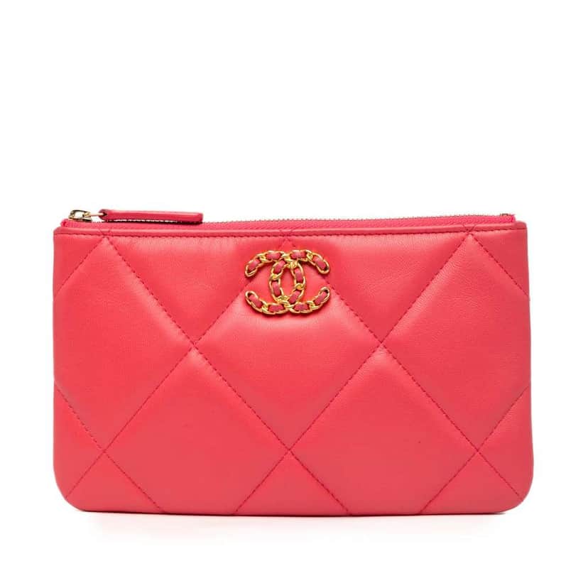 Chanel Small Lambskin 19 O Case Pouch Pink Leather Good condition - Front View