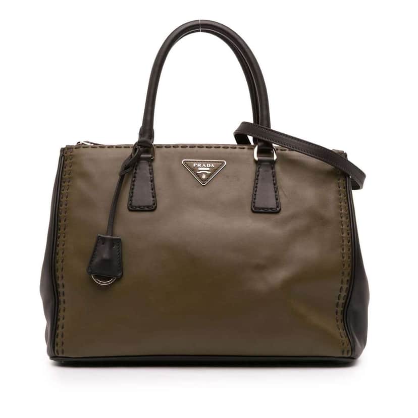 Prada Medium City Calf Hand Stitched Galleria Double Zip Satchel Brown Leather Good condition - Front View