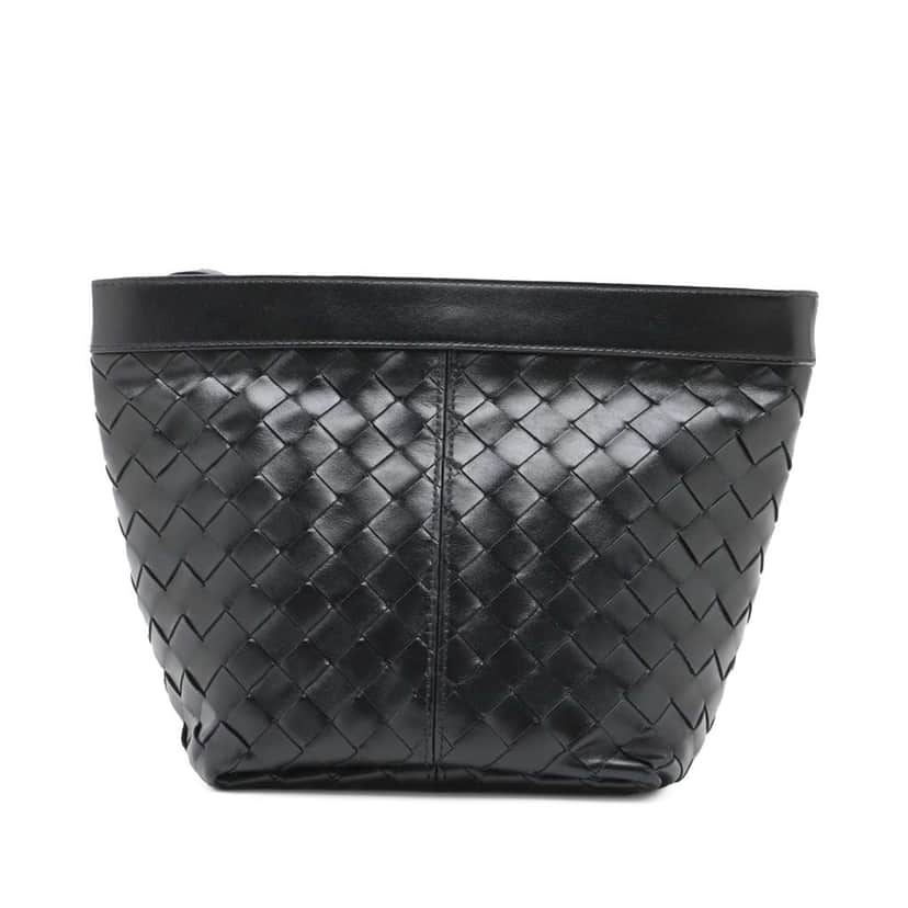 Bottega Veneta Medium Nappa Intrecciato Flip Flap Pouch Black Leather Good condition - Front View