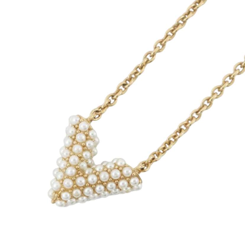 Louis Vuitton Gold Plated Essential V Pearl Necklace Gold Metal Good condition - Front View