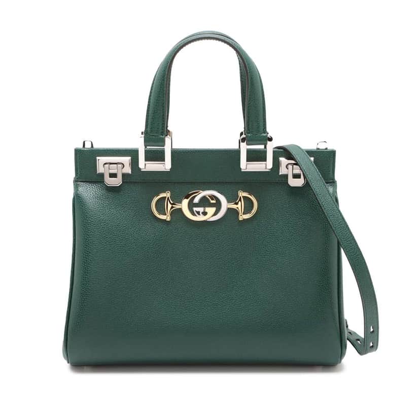 Gucci Small Grained Calfskin Zumi Top Handle Bag Green Leather Good condition - Front View