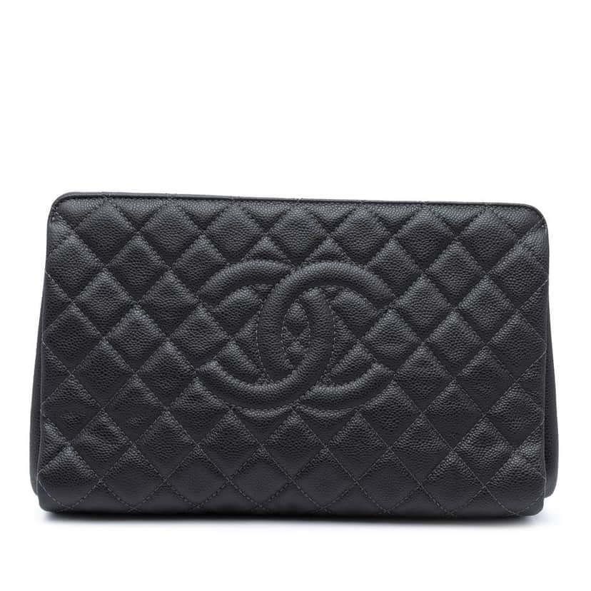 Chanel Large CC Quilted Caviar CC Clutch Black Leather Good condition - Front View