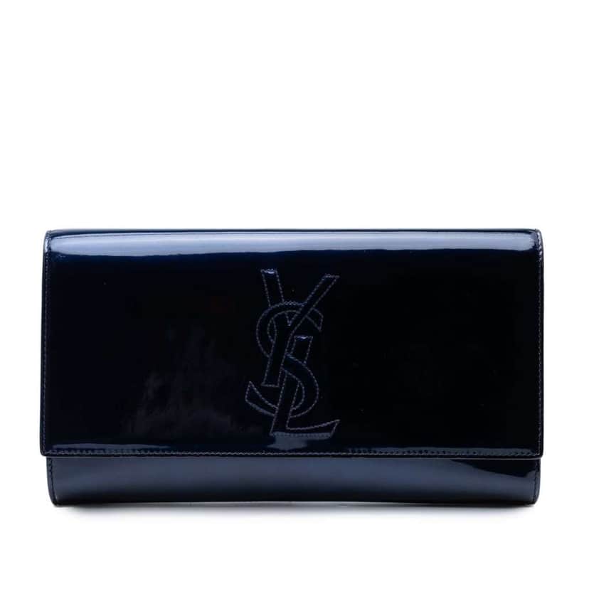 Saint Laurent Large Patent Belle De Jour Clutch Blue Leather Good condition - Front View