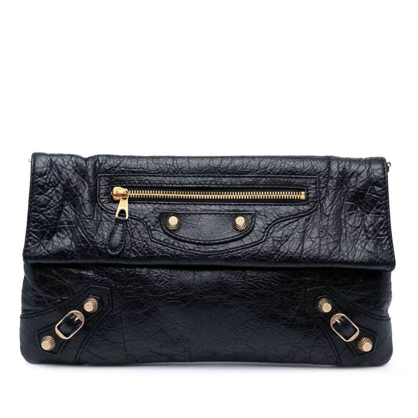 Balenciaga Lambskin Motocross Giant 12 Envelope Clutch Black Leather Good condition - Front View