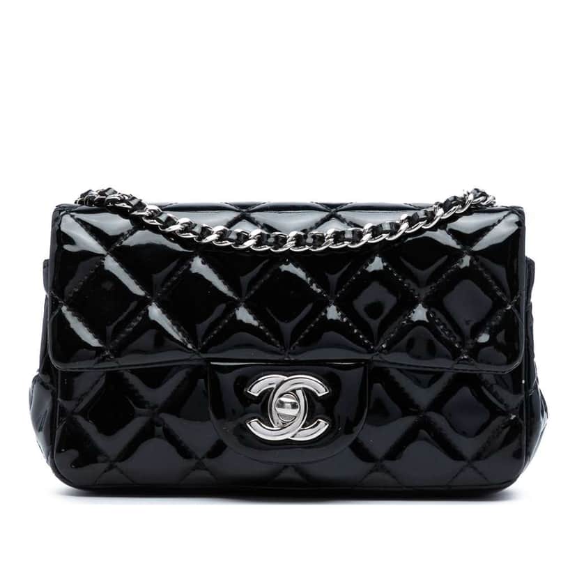 Chanel Extra Mini Rectangular Classic Patent Single Flap Black Leather Good condition - Front View