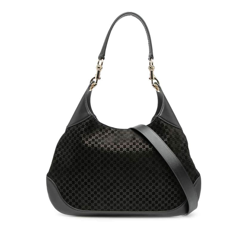 Gucci Micro GG Suede Gucci B Shoulder Bag Black Leather Good condition - Front View