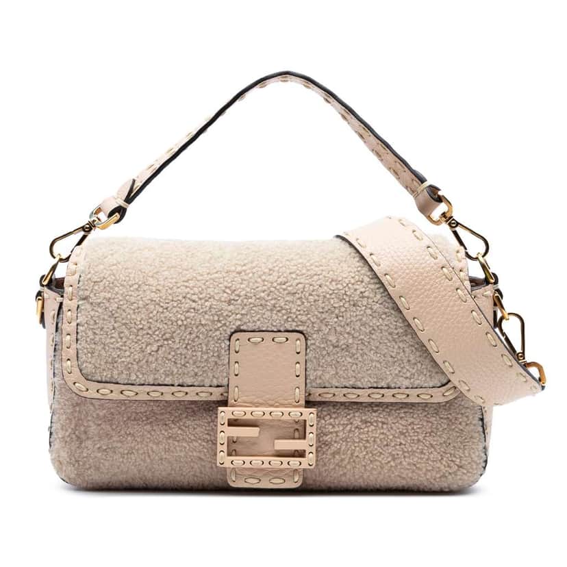 Fendi Medium Shearling Selleria Baguette Satchel Brown Good condition - Front View