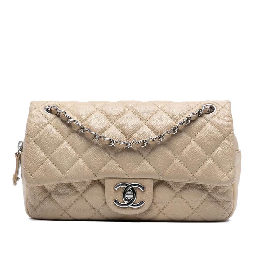 Chanel Medium Quilted Caviar Easy Flap Brown Leather Good condition - Front View