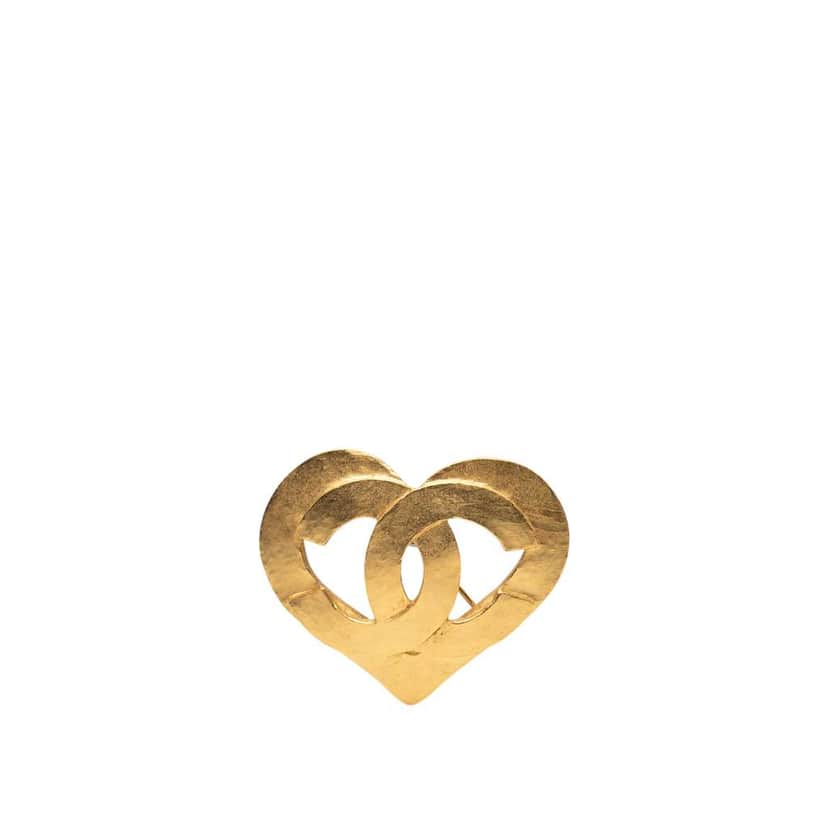 Chanel Gold Plated CC Heart Brooch Gold Metal Good condition - Front View
