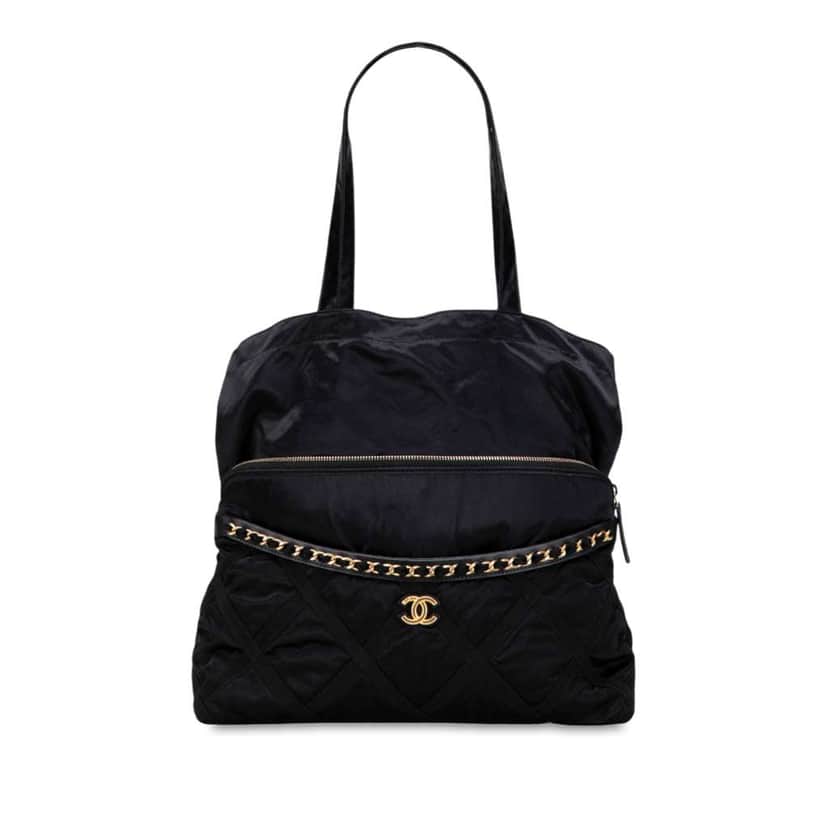 Chanel Nylon Grosgrain Lifestyle Foldable Tote Black Good condition - Front View