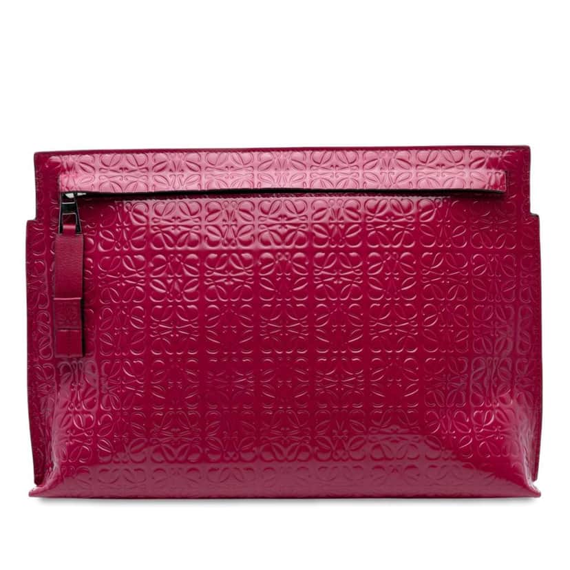 Loewe Embossed Calfskin Anagram Repeat T Pouch Pink Leather Good condition - Front View